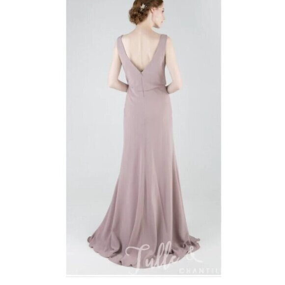 Jenny Yoo Madelyn Floor Length Formal Gown Cowl Neck Sleeveless V-Back Zipper 10 - Picture 3 of 13